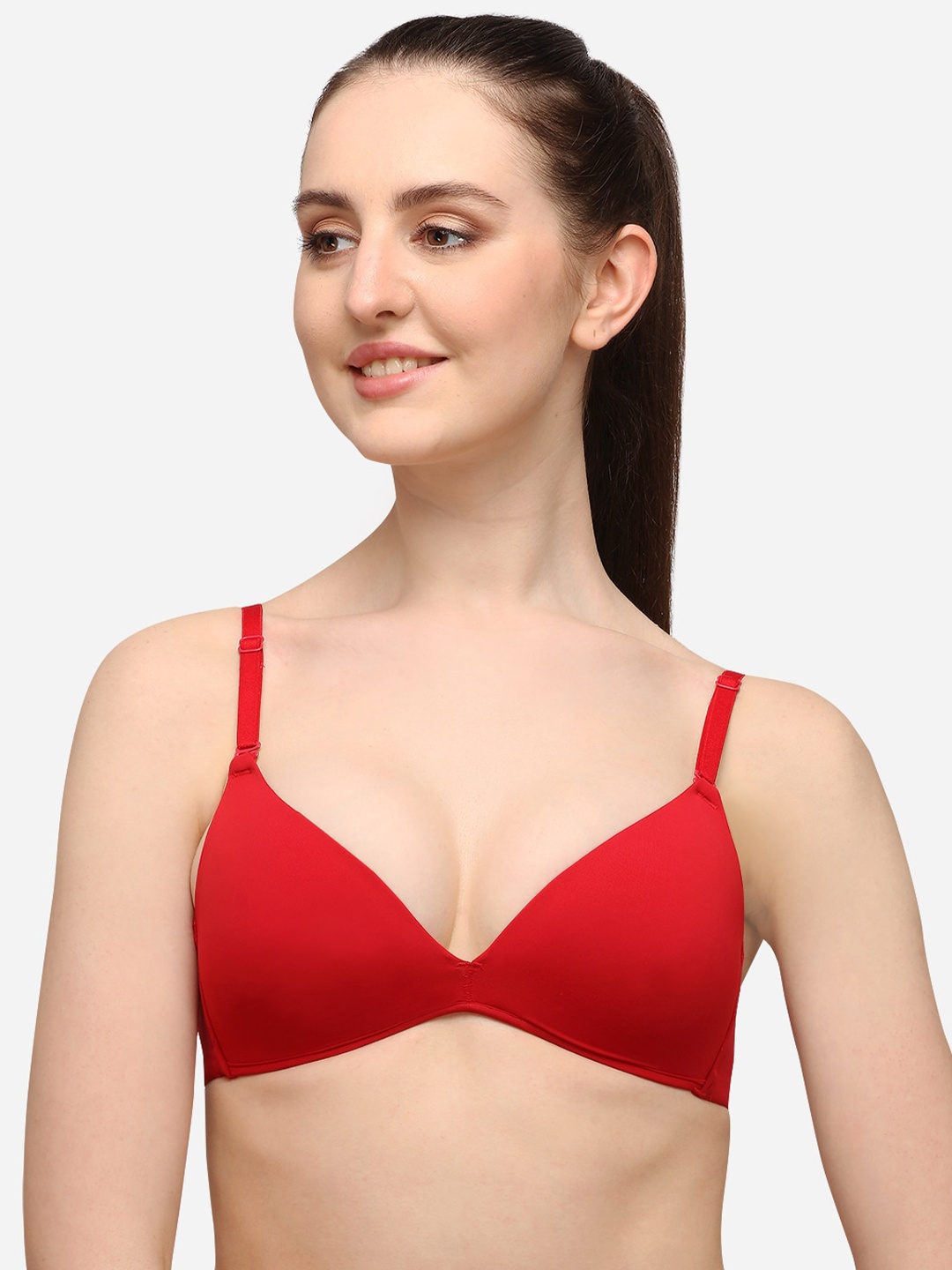 

Lenissa Red T-shirt Bra-Half Coverage Lightly Padded L-105