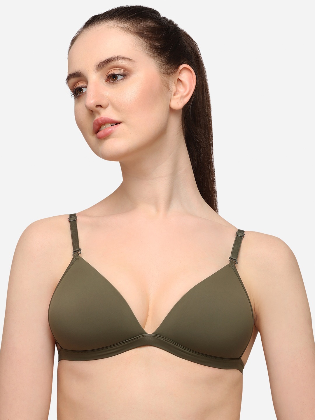 

Lenissa Olive Green T-shirt Bra-Half Coverage Lightly Padded L-104