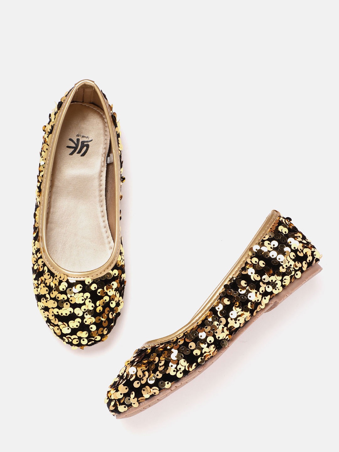 

YK Girls Black & Gold-Toned Sequinned Ballerinas
