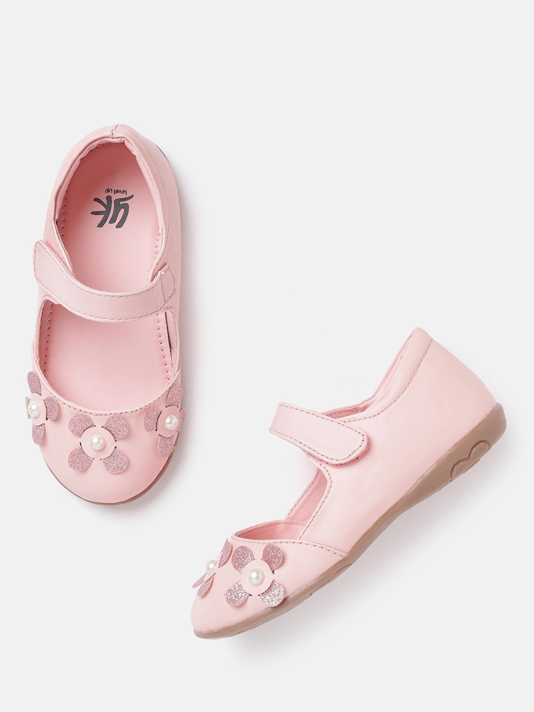 

YK Girls Pink Floral Applique Shimmer Mary Janes