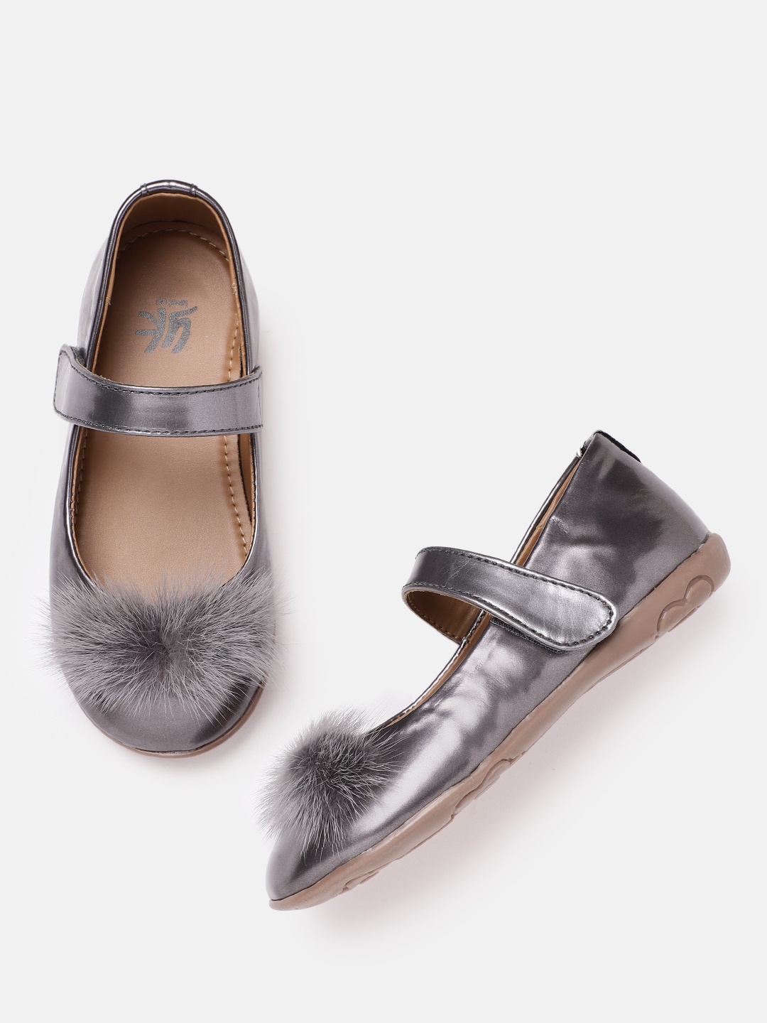 

YK Girls Gunmetal-Toned Solid Mary Janes, Metallic