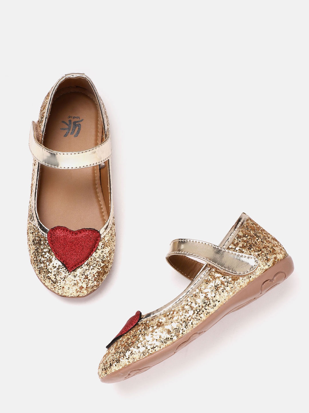 

YK Girls Gold-Toned Embellished Mary Janes