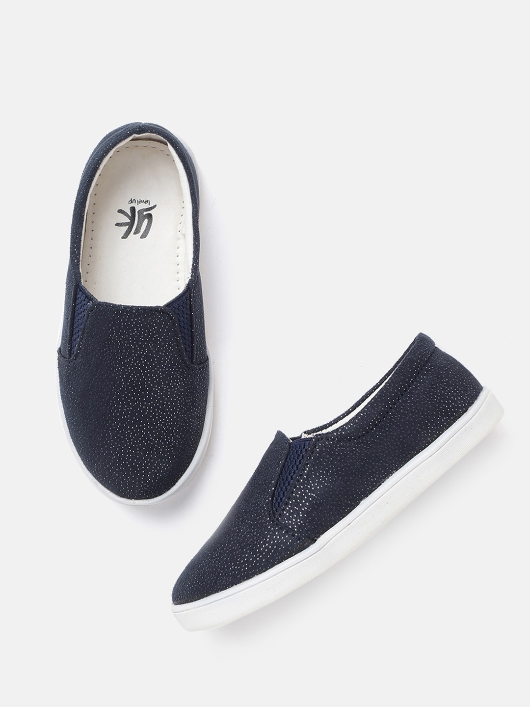 

YK Girls Navy Blue & Silver-Toned Ditsy Print Slip-On Sneakers