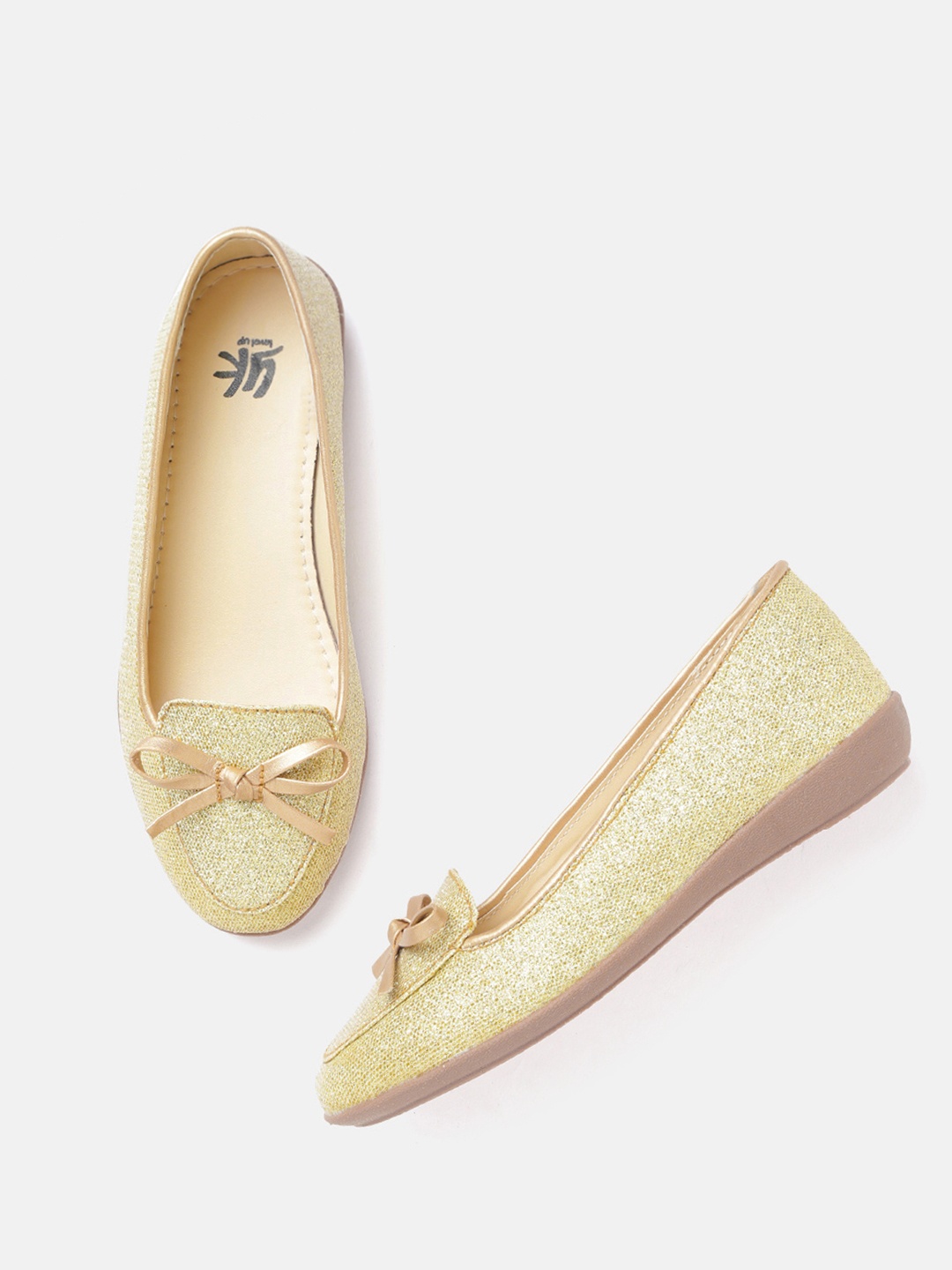 

YK Girls Gold-Toned Shimmer Ballerinas with Bow Detail
