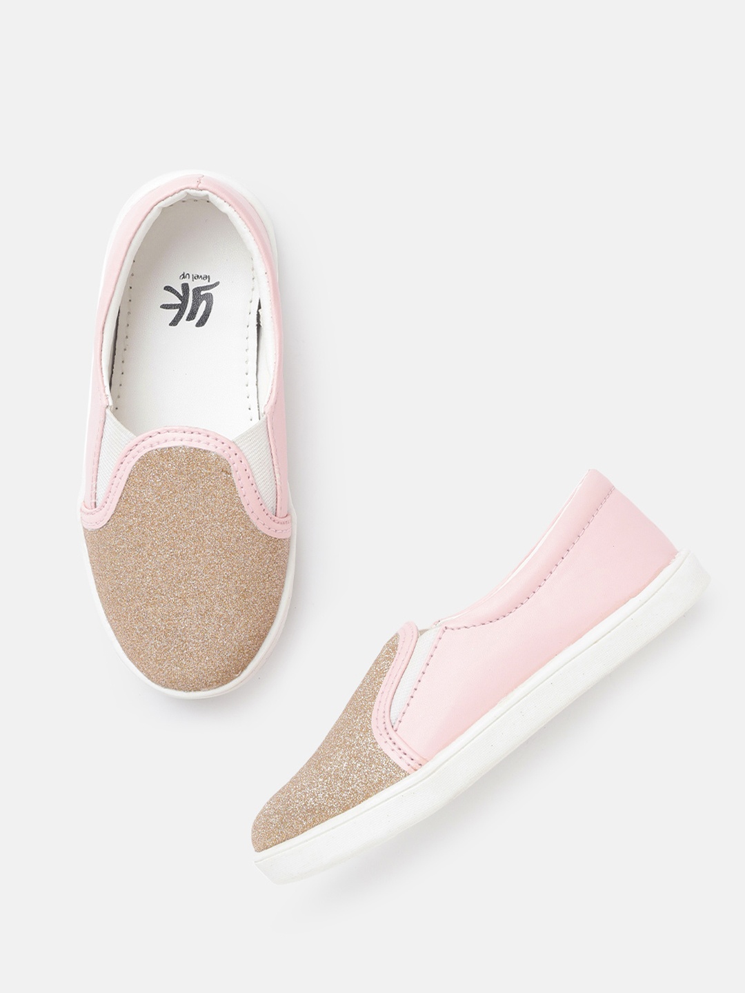 

YK Girls Rose Gold-Toned & Pink Colourblocked & Shimmer Slip-On Sneakers