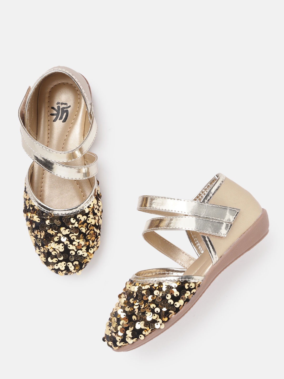 

YK Girls Gold-Toned & Black Sequinned Party Flats