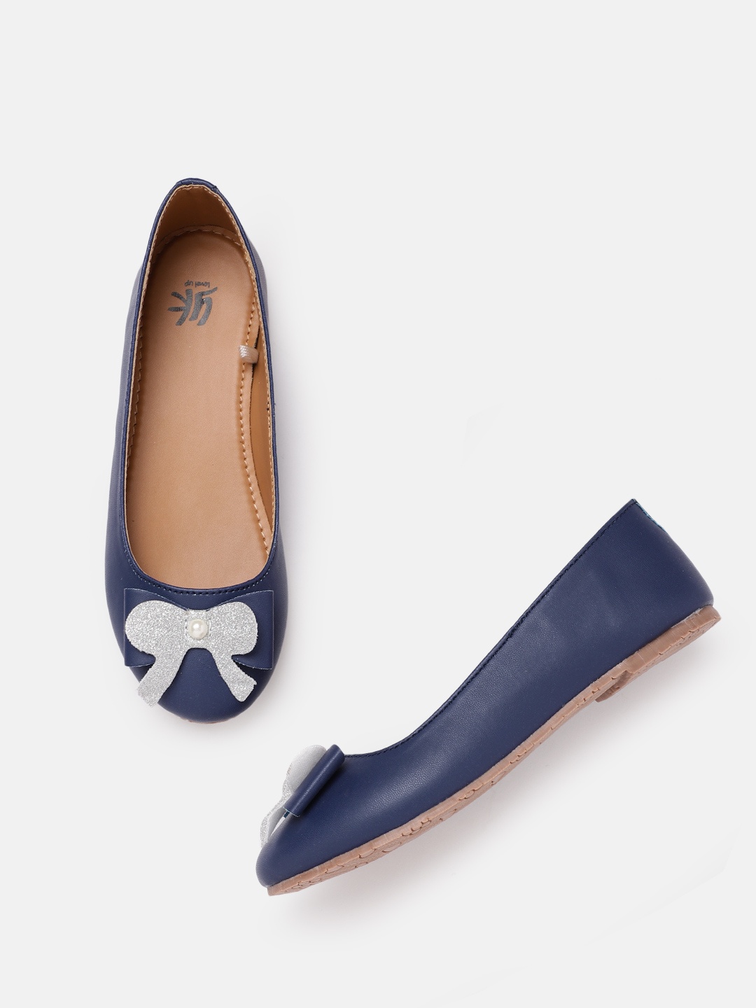 

YK Girls Navy Blue Solid Ballerinas with Bows