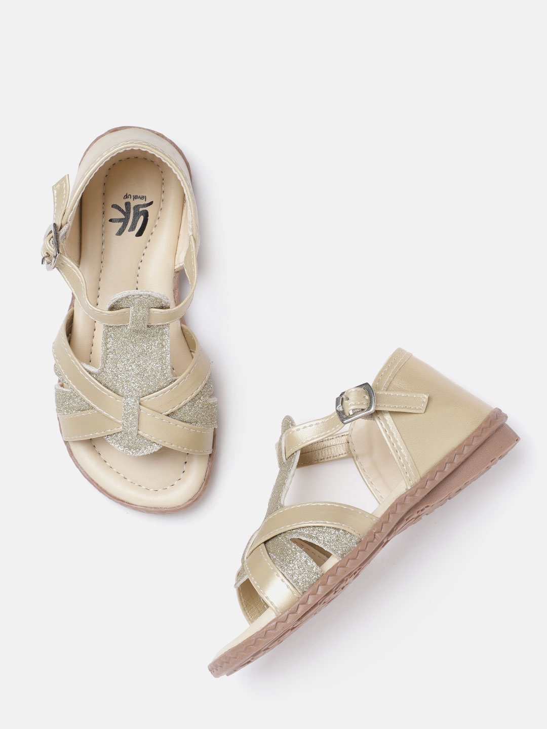 

YK Girls Gold-Toned Shimmer Open Toe Flats