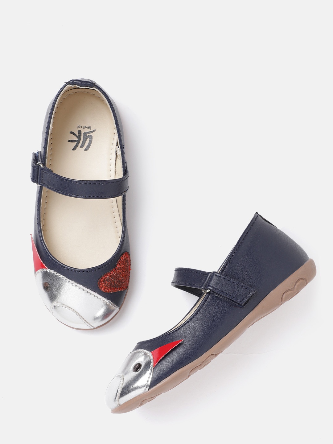 

YK Girls Navy Blue & Silver Mary Janes with Applique Detail