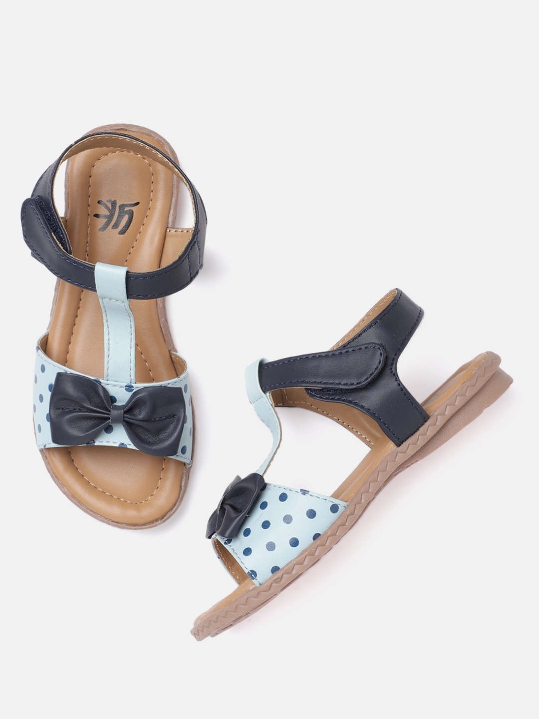 

YK Girls Blue Printed Open Toe Flats with Bow Detail