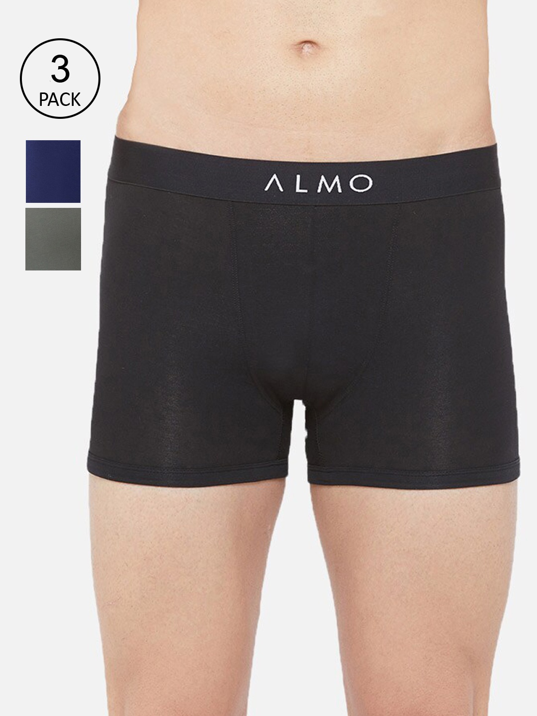 

Almo Wear Men Pack Of 3 Solid Slim-Fit Organic Cotton Trunks, Black