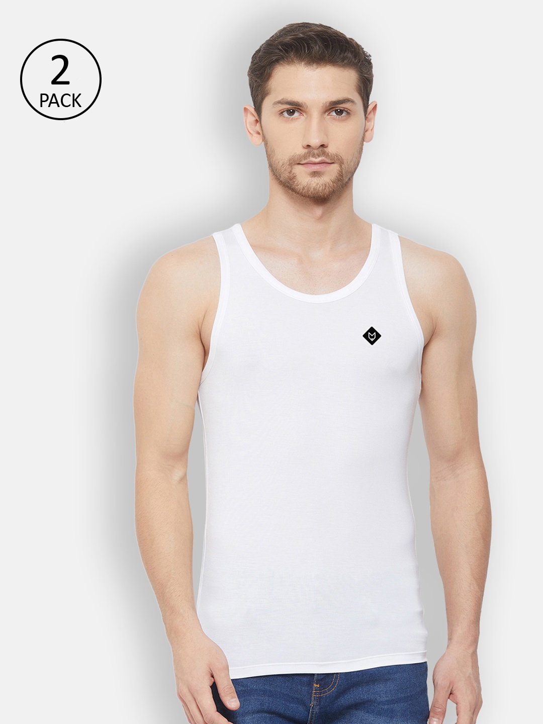 

Almo Wear Men Pack Of 2 White Solid Slim-Fit Basic Innerwear Vests