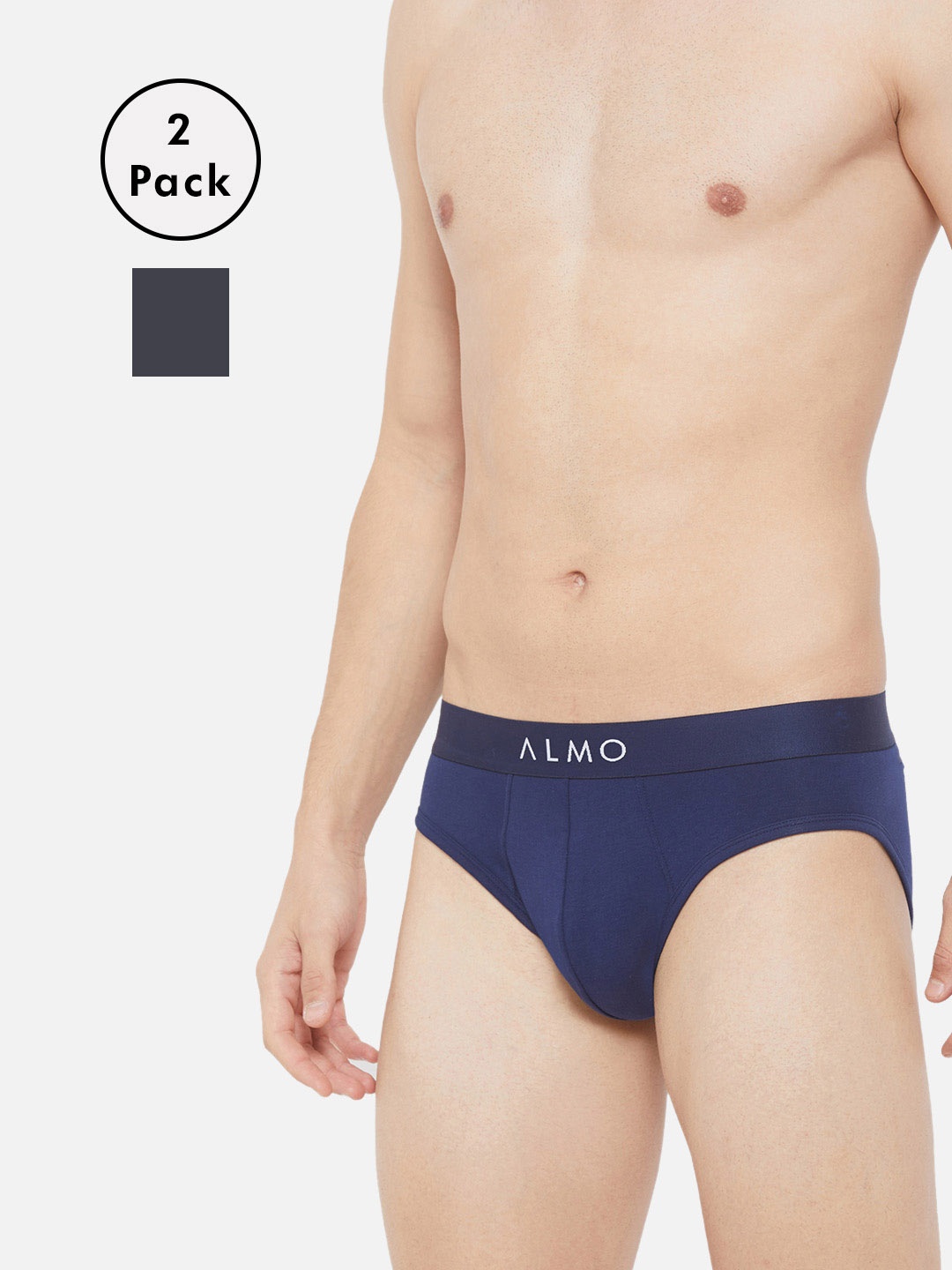 

Almo Wear Men Pack Of 2 Solid Slim-Fit Organic Cotton Basic Briefs, Navy blue