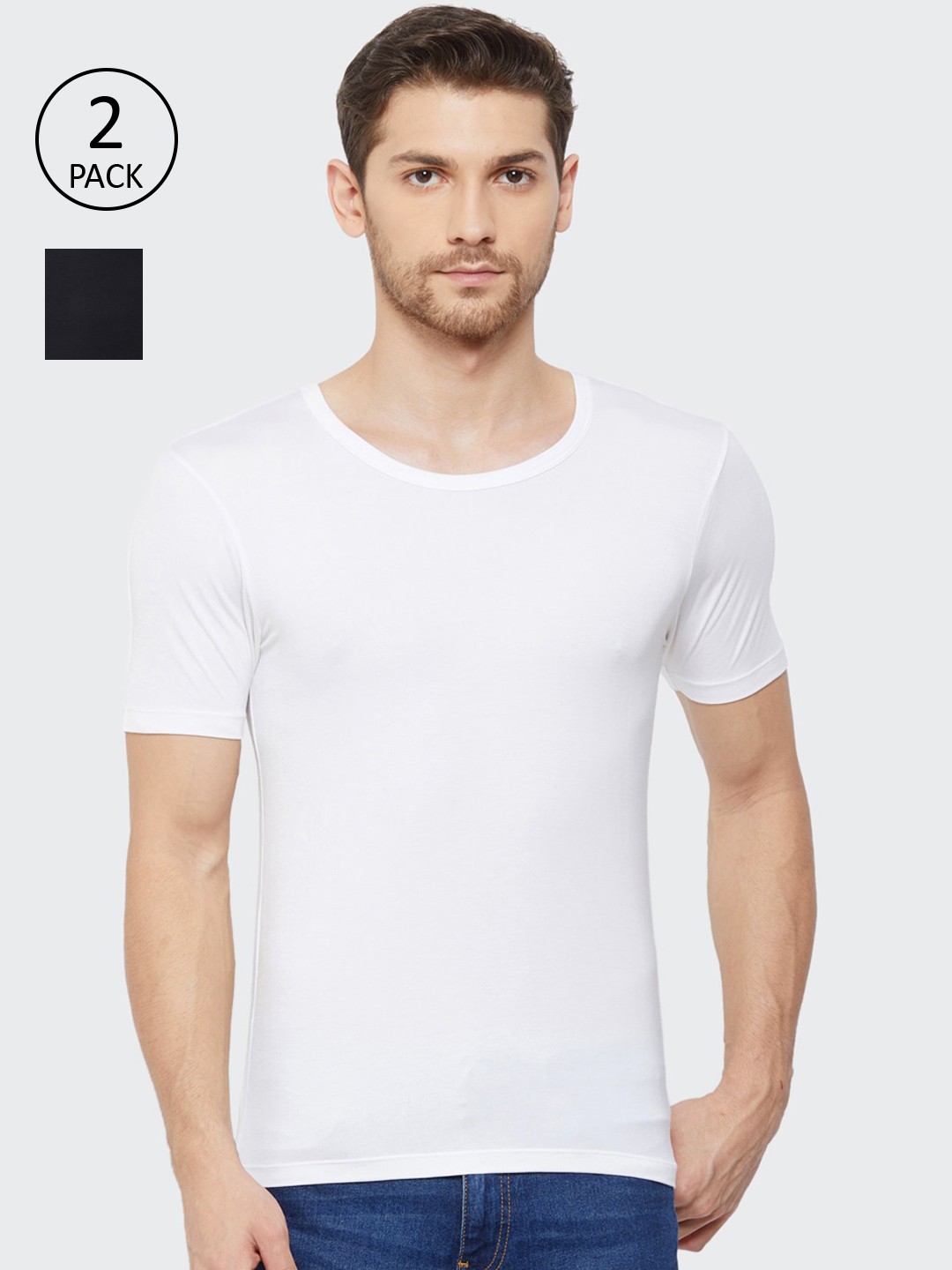 

Almo Wear Men Pack Of 2 Solid Slim-Fit Undershirt Innerwear Vests, White