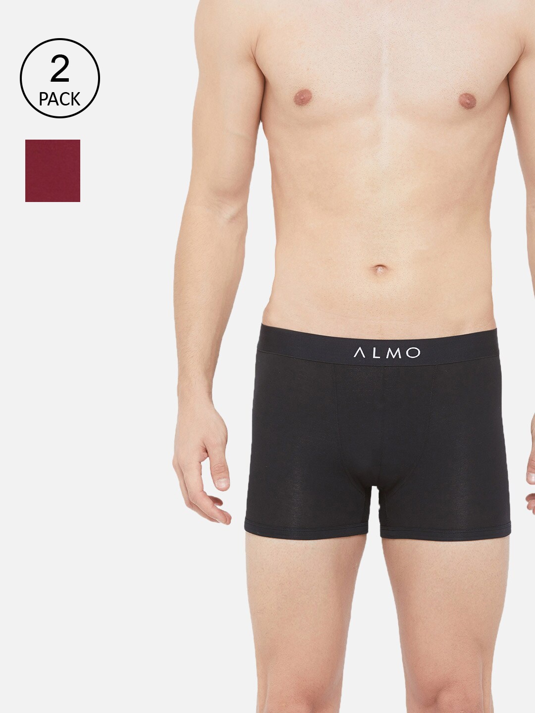 

Almo Wear Men Pack Of 2 Solid Organic Cotton Slim Fit Trunks Rico-T-BR, Black