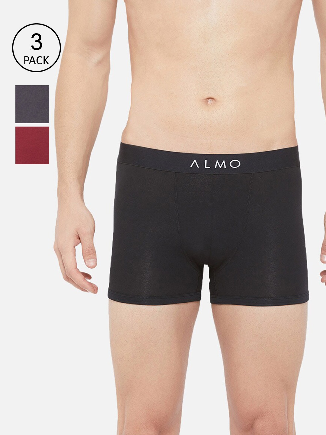 

Almo Wear Men Pack Of 3 Solid Slim-Fit Organic Cotton Trunks - Rico-T-BGR, Black