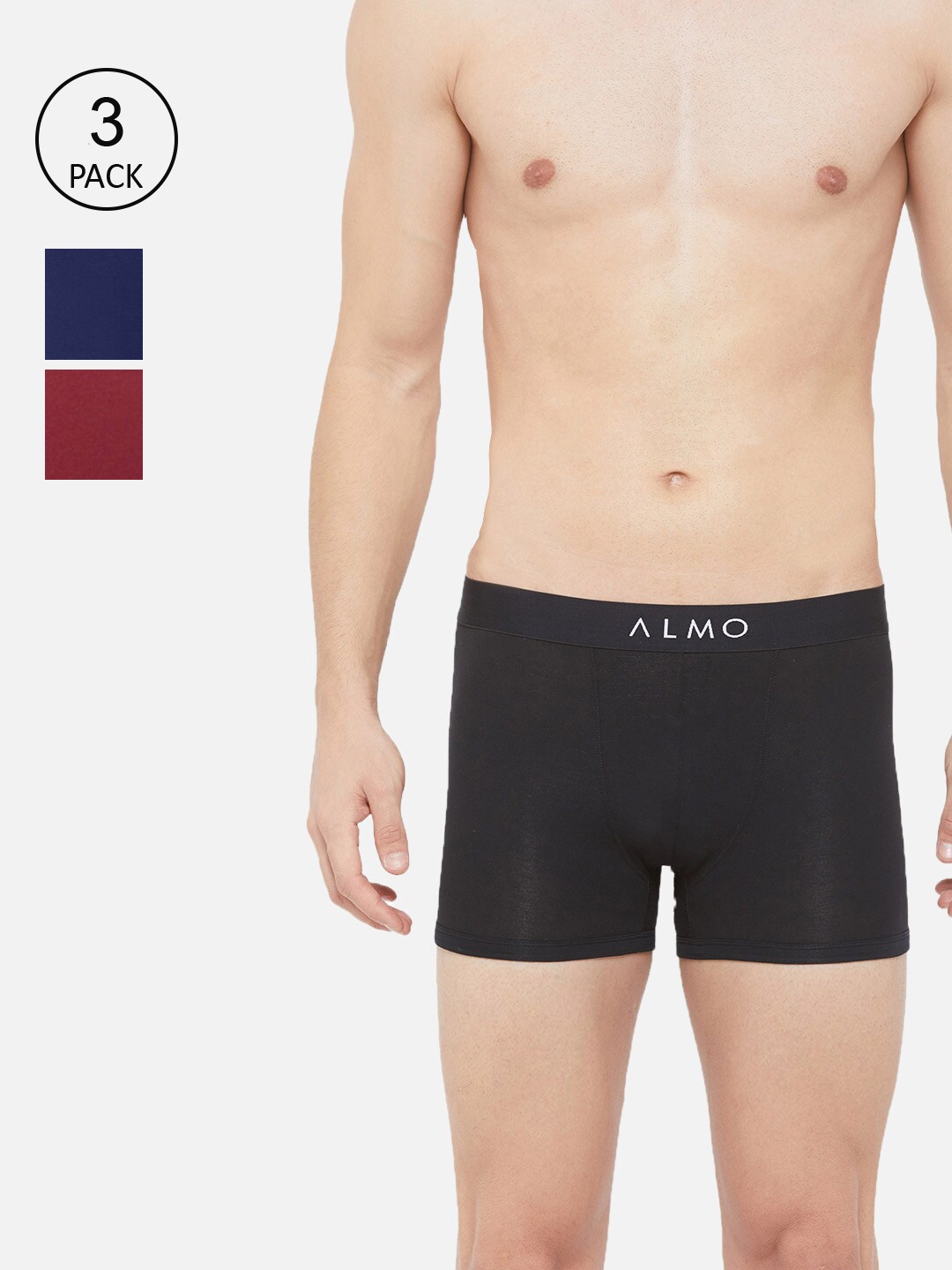 

Almo Wear Men Pack Of 3 Solid Organic Cotton Slim Fit Trunks, Black