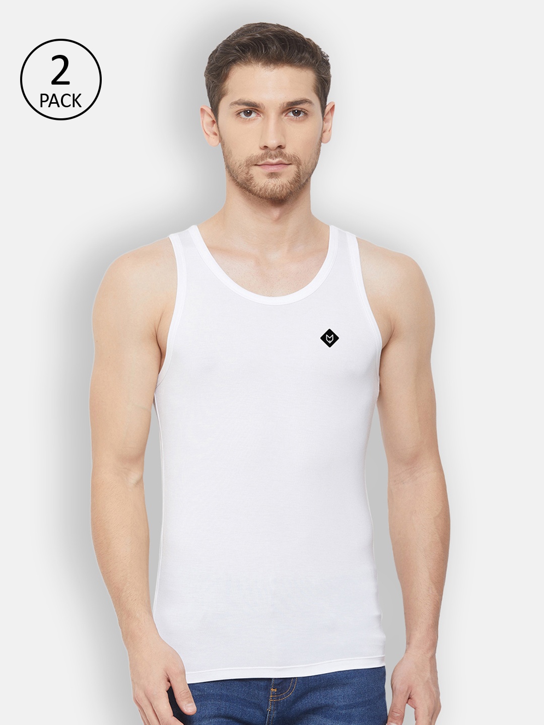 

Almo Wear Men Pack Of 2 Solid Slim-Fit Innerwear Vests, White