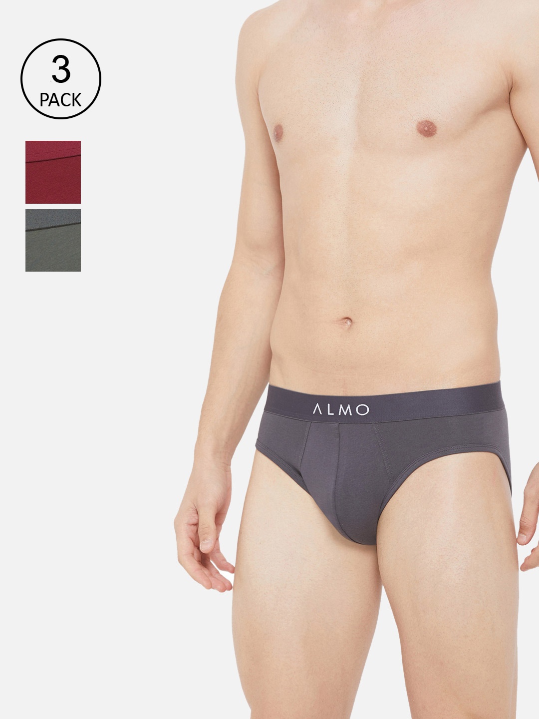 

Almo Wear Men Pack Of 3 Solid Organic Cotton Basic Briefs, Grey