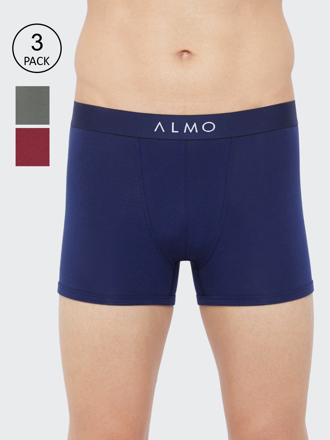 

Almo Wear Men Pack Of 3 Solid Slim-Fit Organic Cotton Trunks - Rico-T-BLRAG, Blue