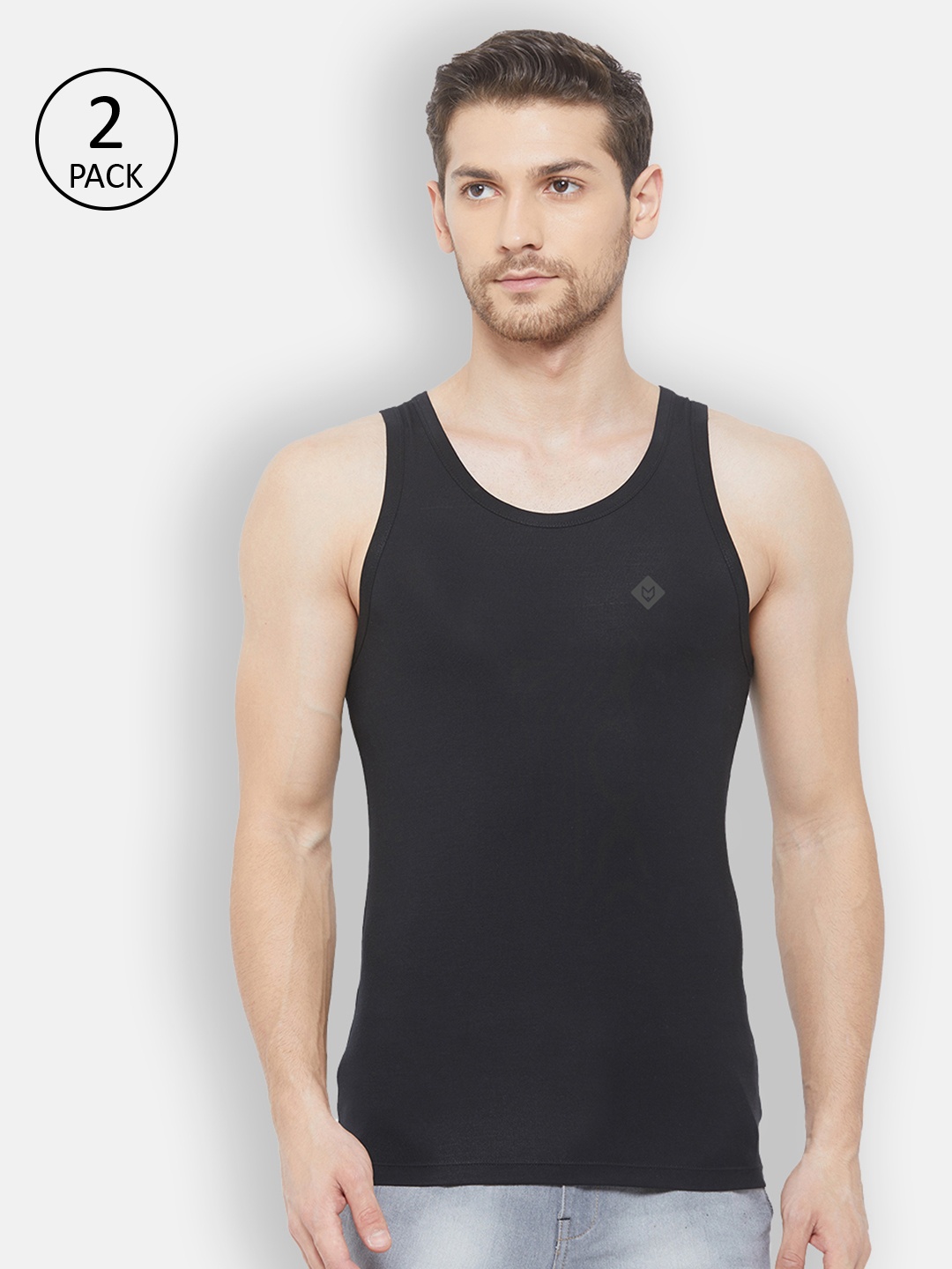 

Almo Wear Men Pack Of 2 Black Solid Slim-Fit Basic Innerwear Vests