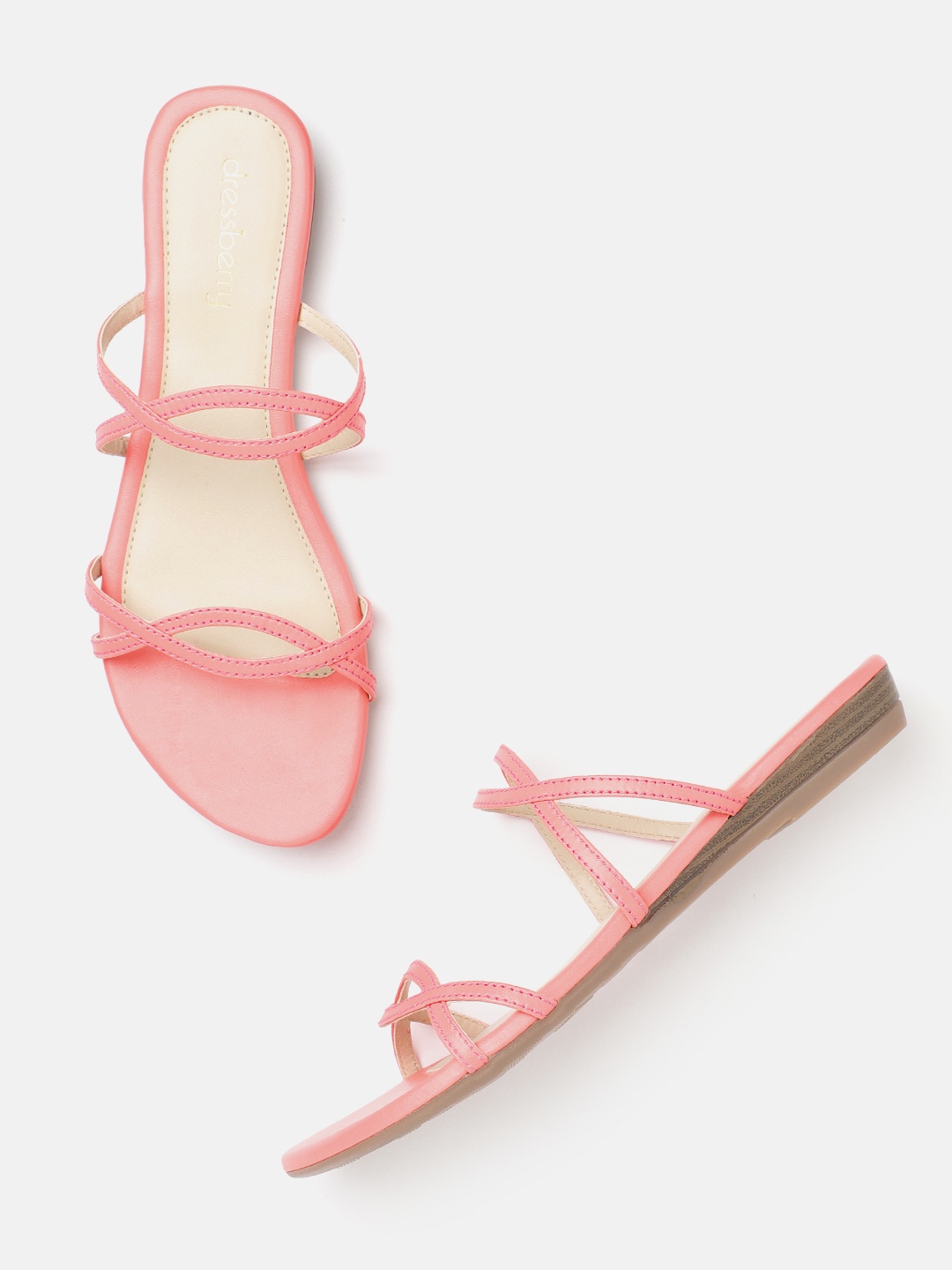 

DressBerry Women Coral Pink Solid Open Toe Flats