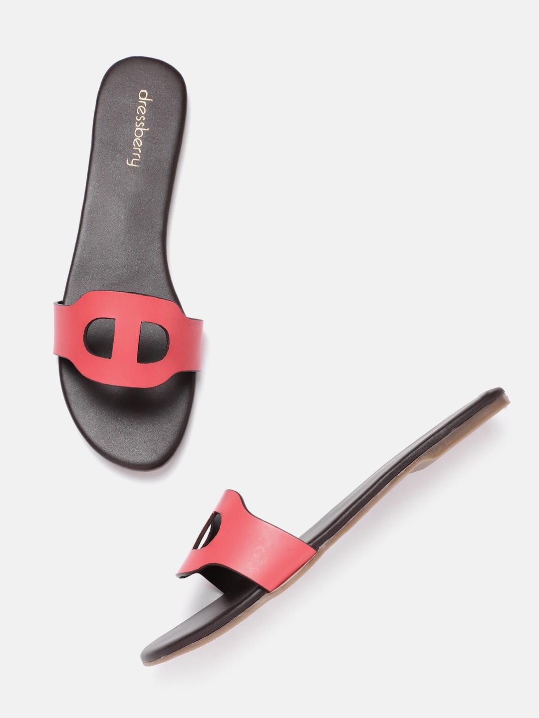 

DressBerry Women Red Solid Open Toe Flats with Cut Work Detail