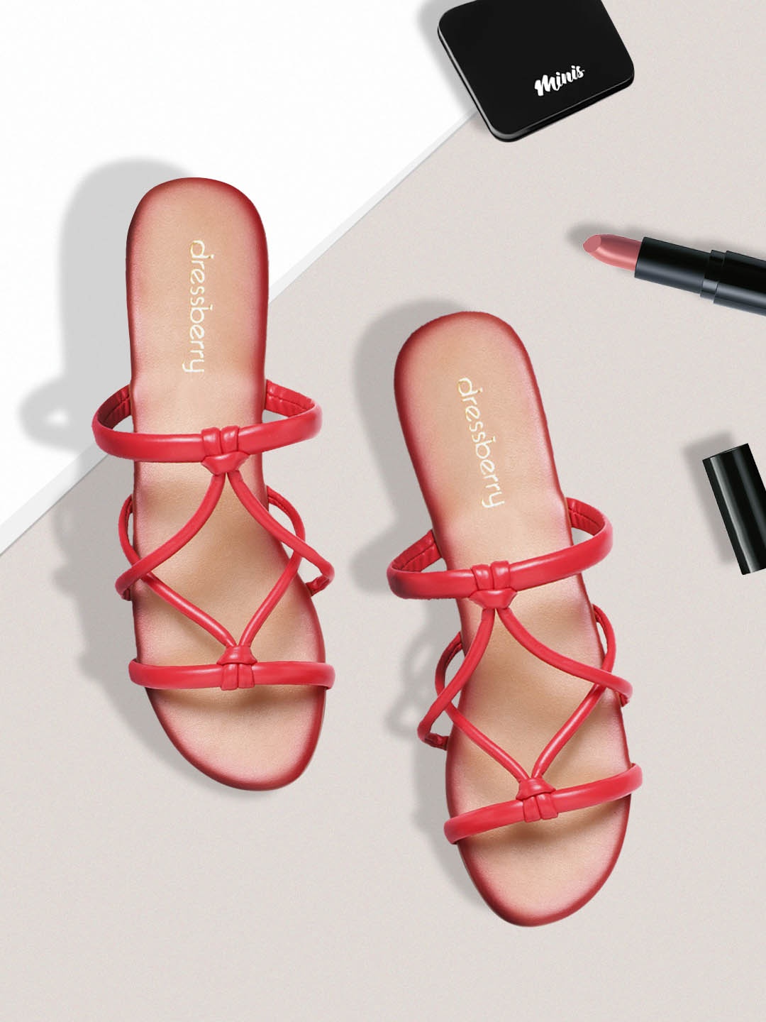 

DressBerry Women Red Solid Open Toe Flats