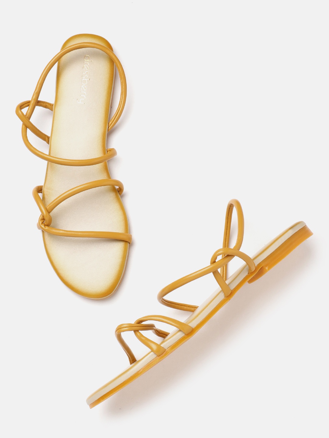 

DressBerry Women Mustard Yellow Solid Strappy Open Toe Flats