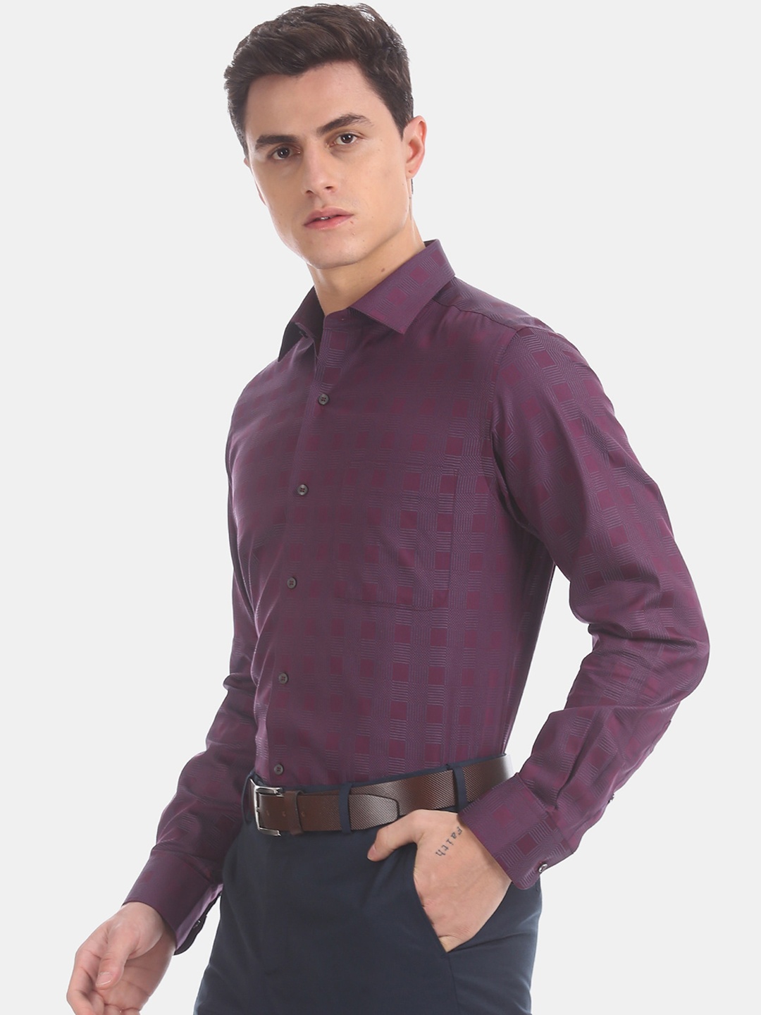 

Arrow Men Purple Checked Cotton Formal Shirt