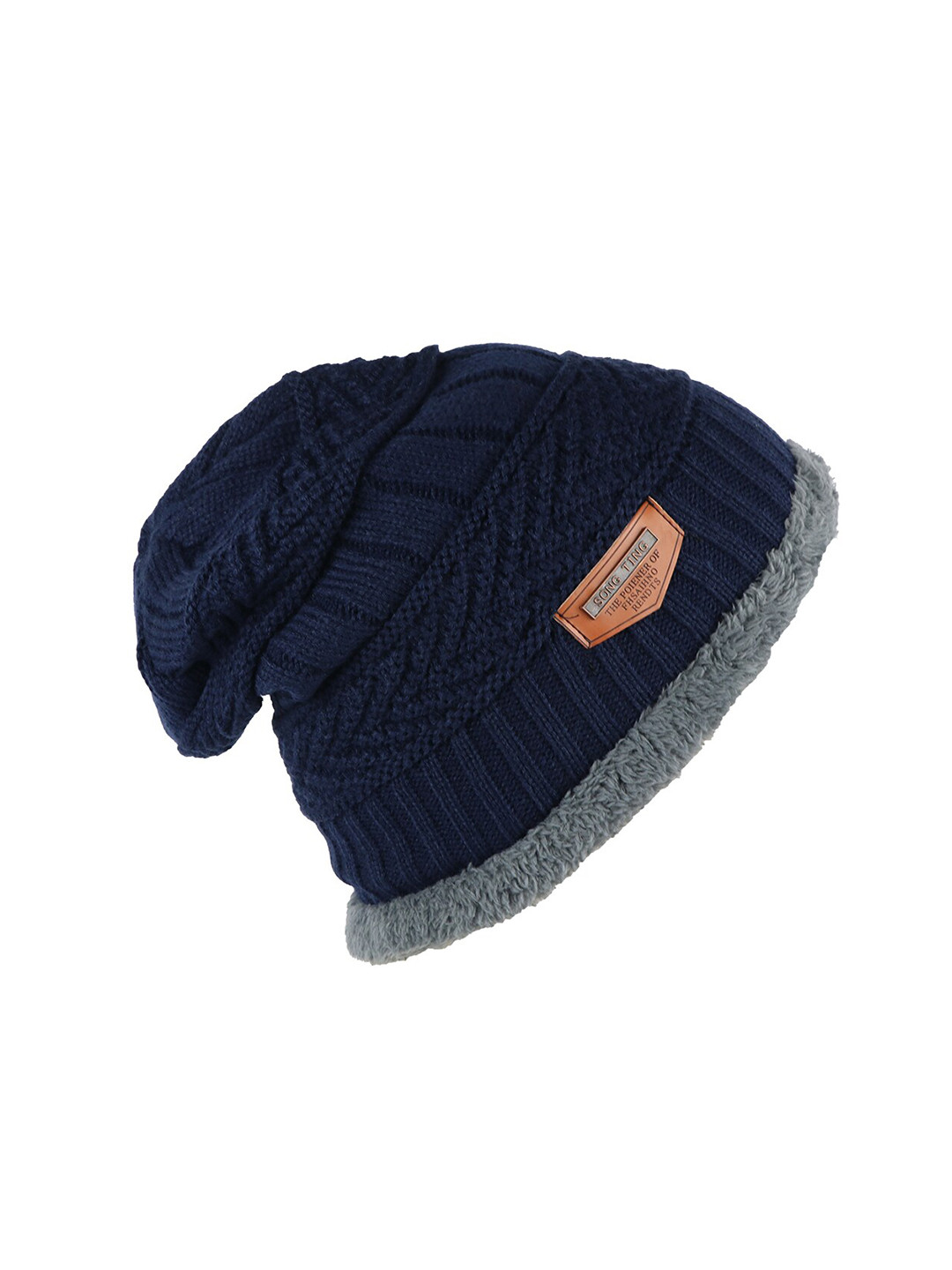 

iSWEVEN Unisex Navy Blue Winter Beanie Cap with Inner Fur