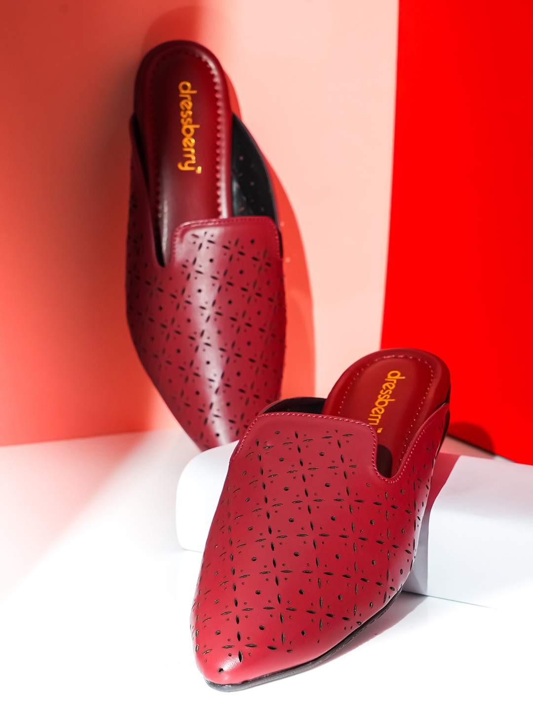 

DressBerry Women Maroon Laser Cut Mules