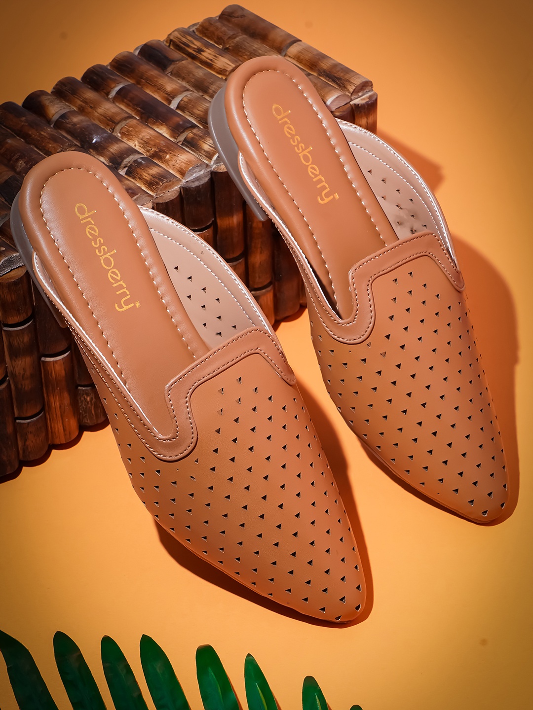 

DressBerry Women Tan Laser Cuts Mules