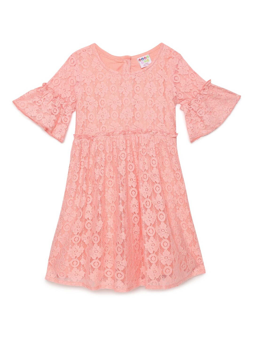 

ZION Peach-Coloured Self-Design Lace Fit & Flare Dress