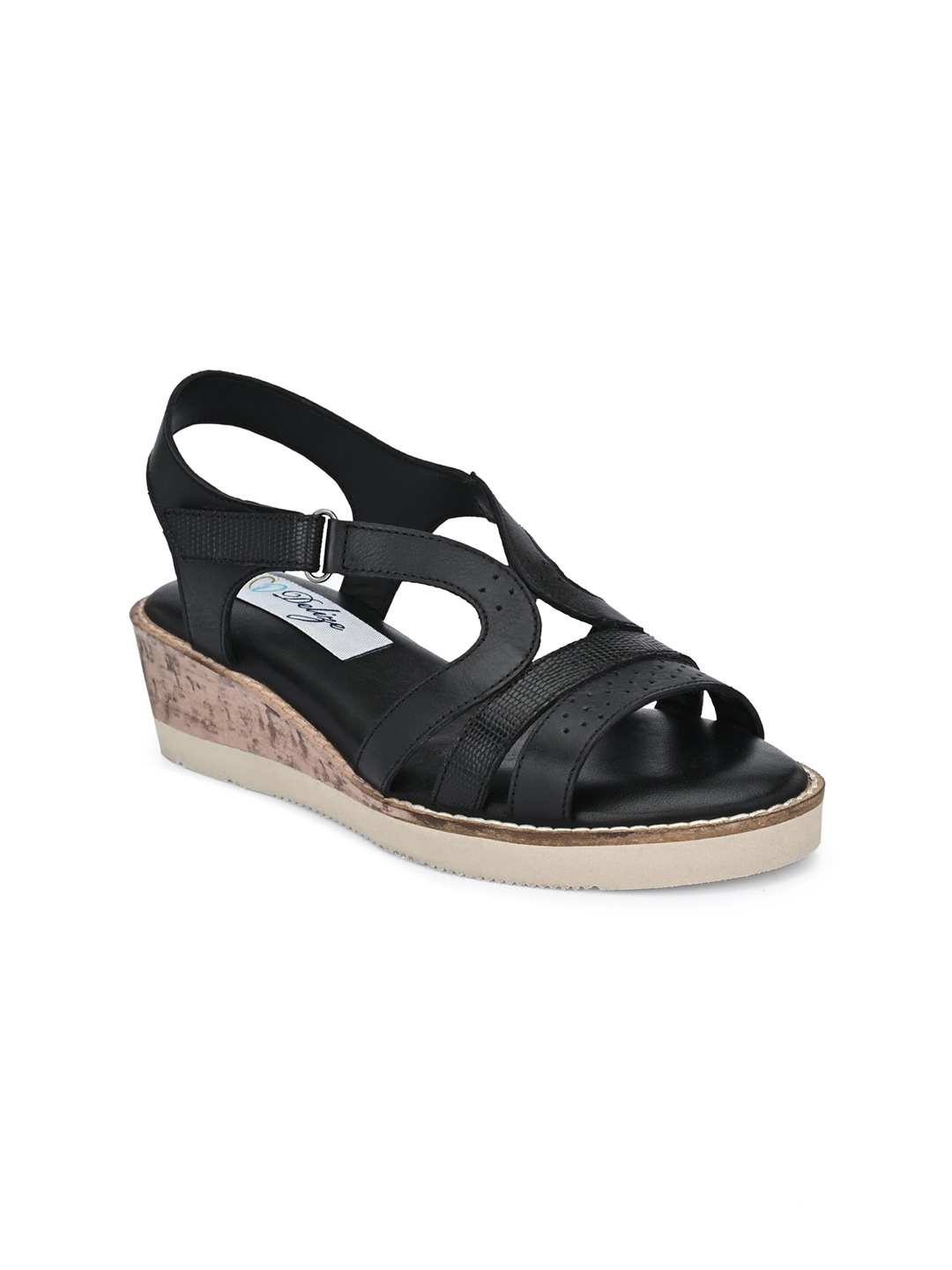 

Delize Black Solid Leather Wedge Heels