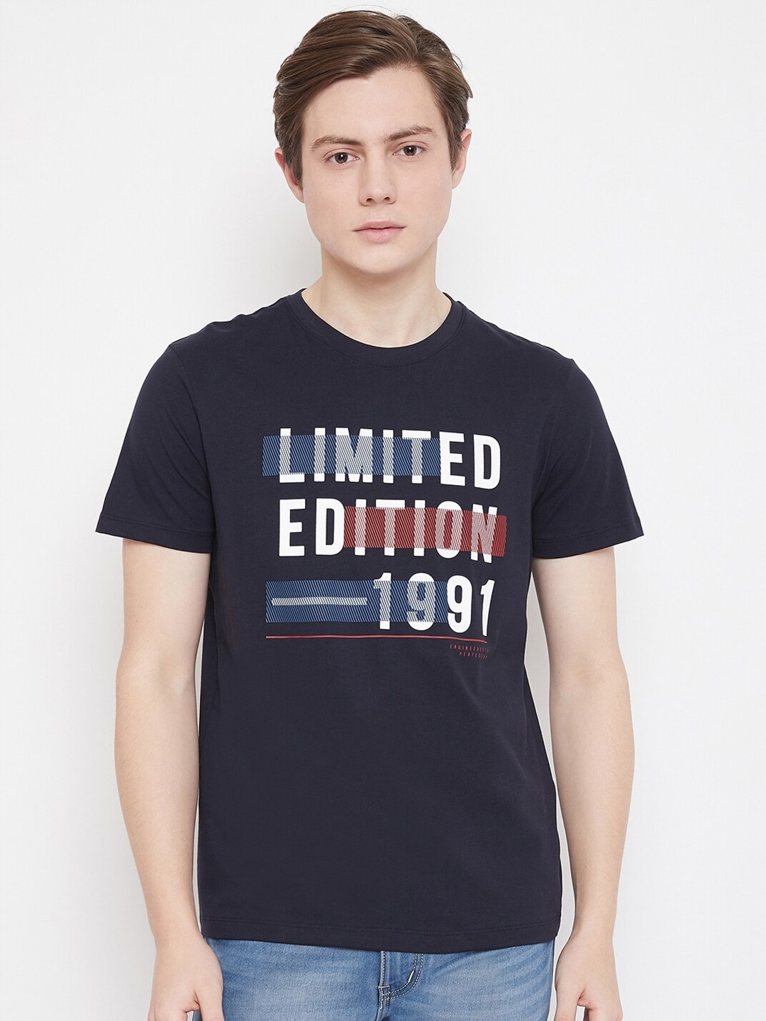 

Octave Men Navy Blue & White Printed Cotton T-shirt