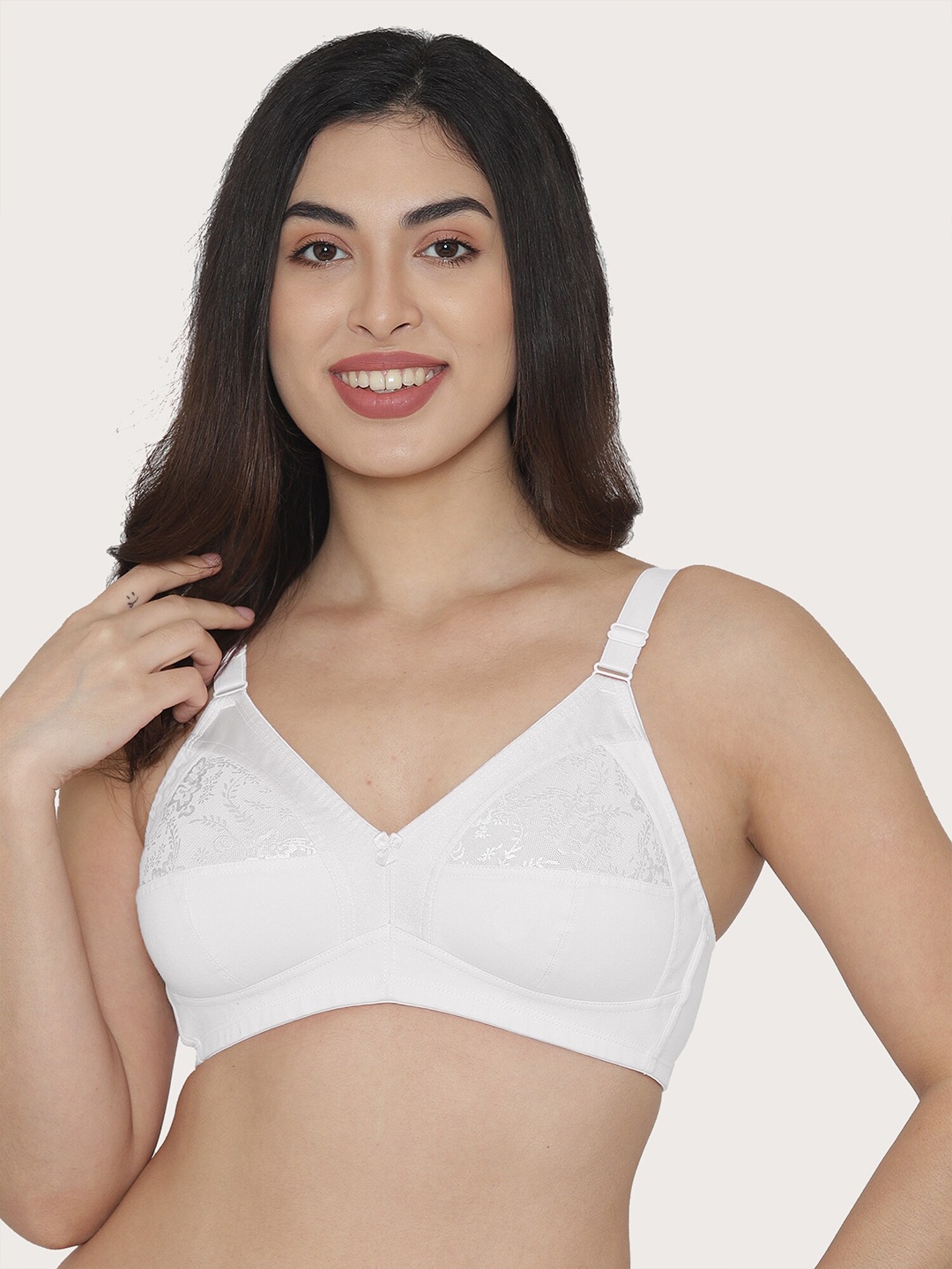 

MAASHIE Women White Self Design Everyday Bra All Day Comfort