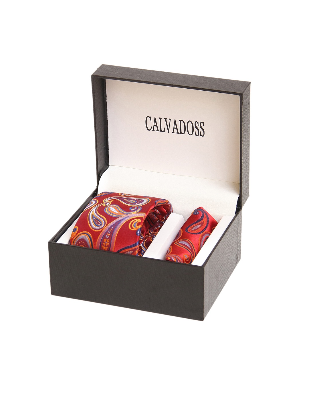 

Calvadoss Men Red & Orange Tie and Pocket Square Accessory Gift Set