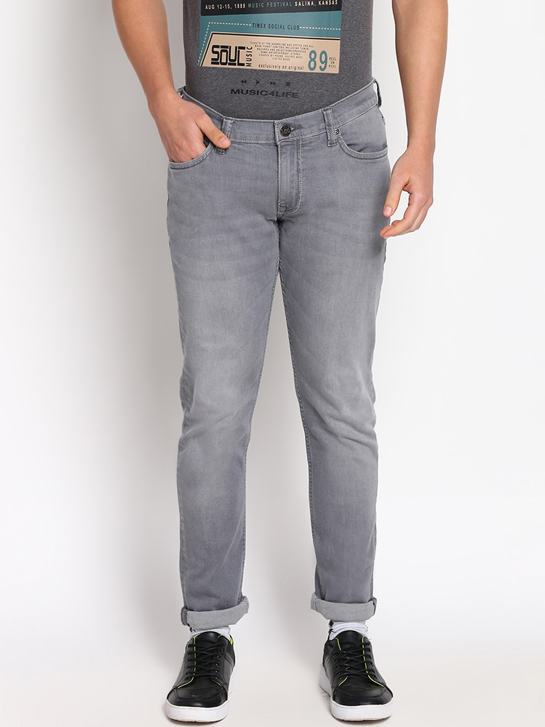 

Lee Men Grey Low-Rise Heavy Fade Jeans