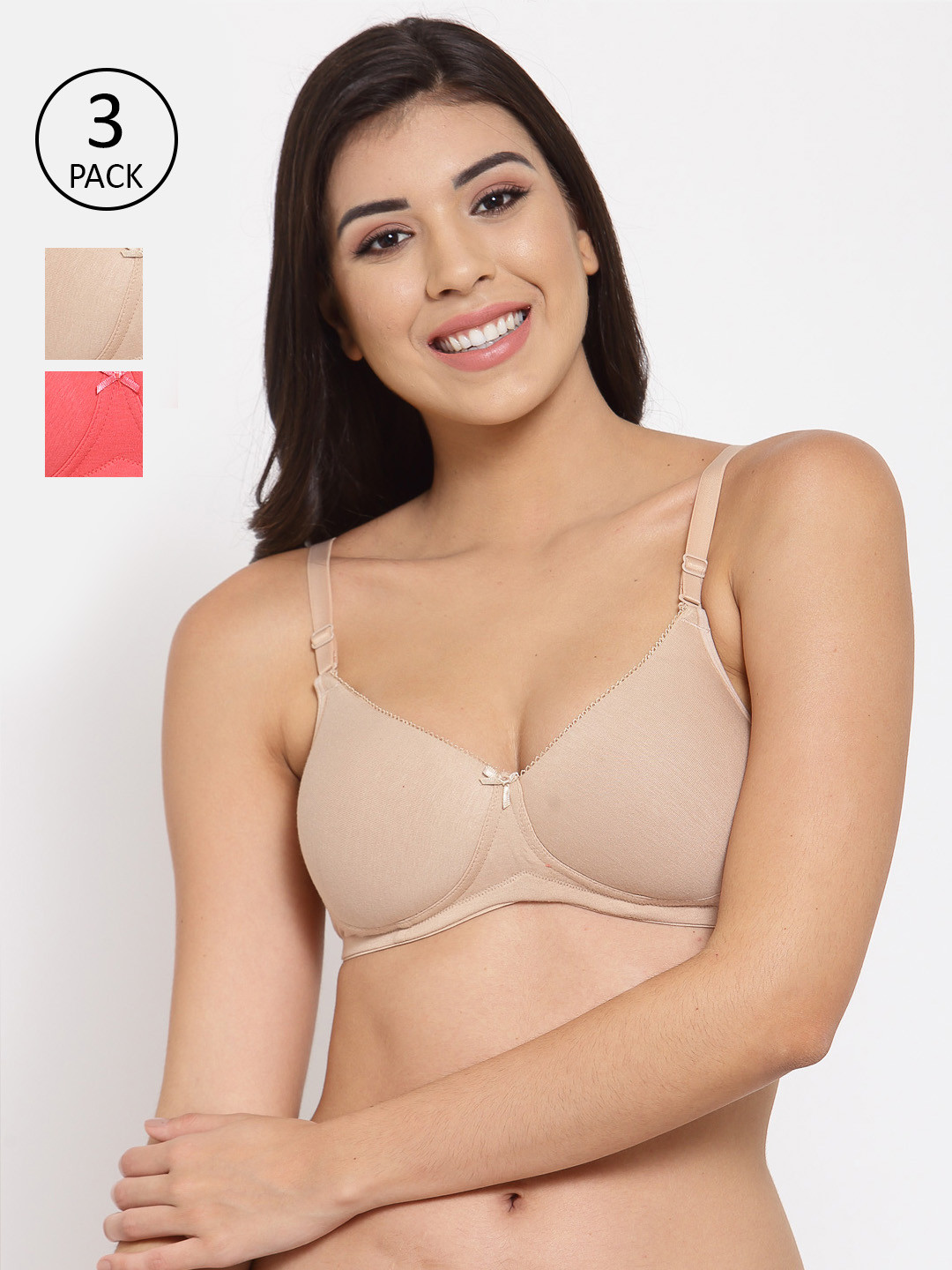 

Inner Sense Pack Of 3 T-shirt Organic Antimicrobial Bras Full Coverage ISB104, Beige