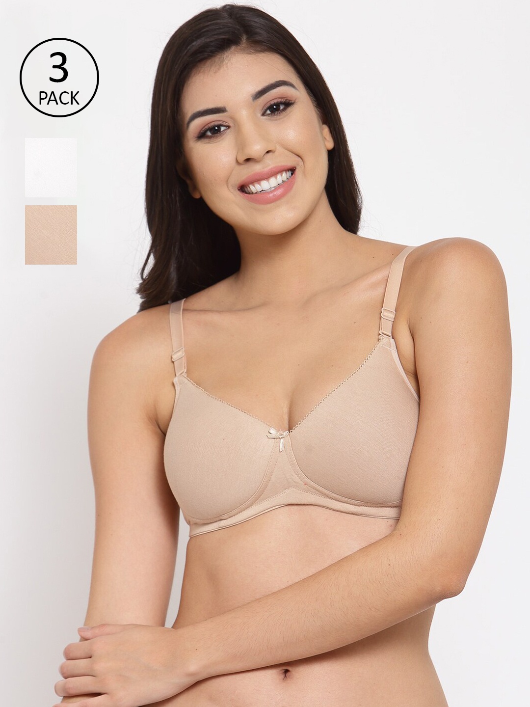 

Inner Sense Pack of 3 Beige & White T-shirt Bra-Full Coverage Lightly Padded