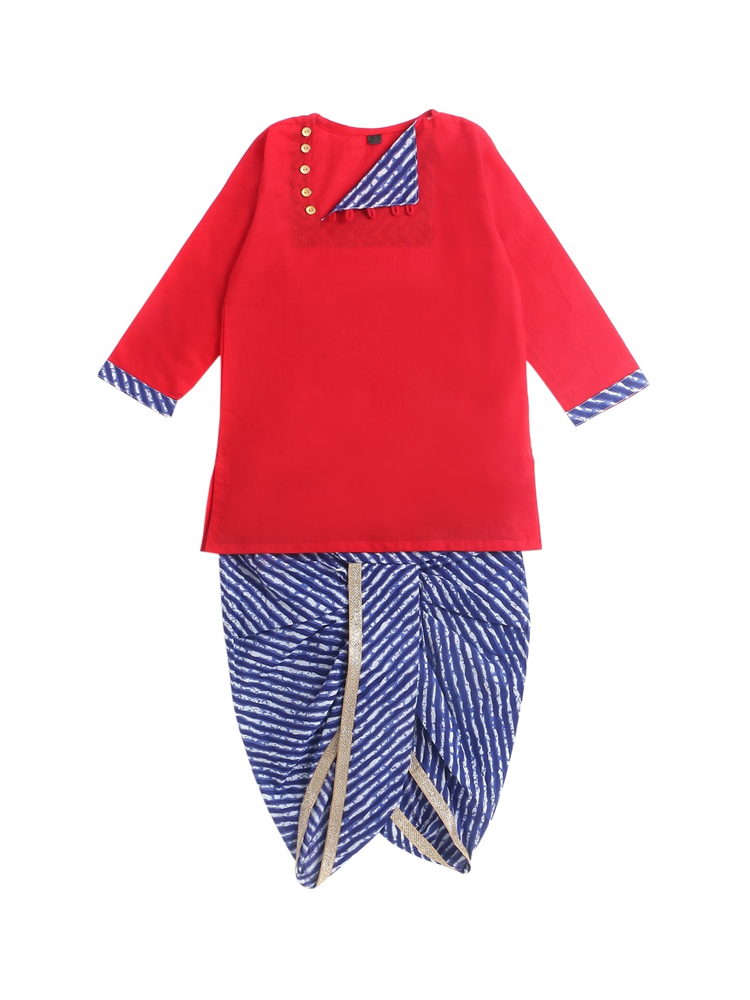 

The Magic Wand Boys Red Leheriya Pure Cotton Kurti with Dhoti Pants
