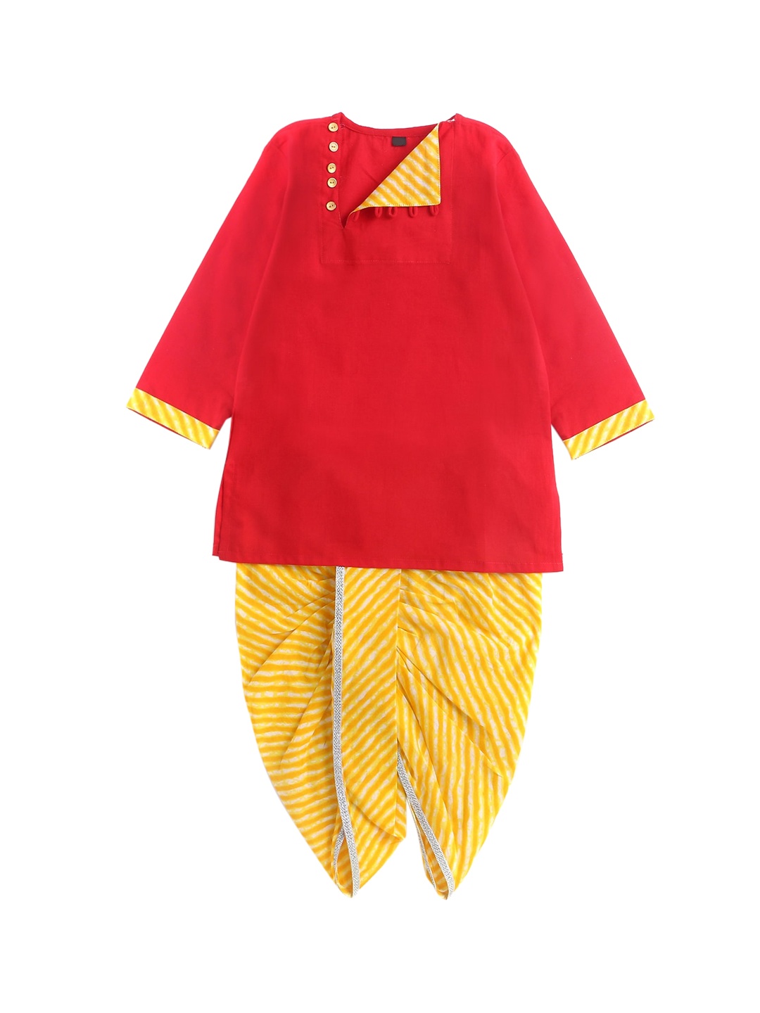 

The Magic Wand Boys Red Regular Pure Cotton Kurti with Dhoti Pants