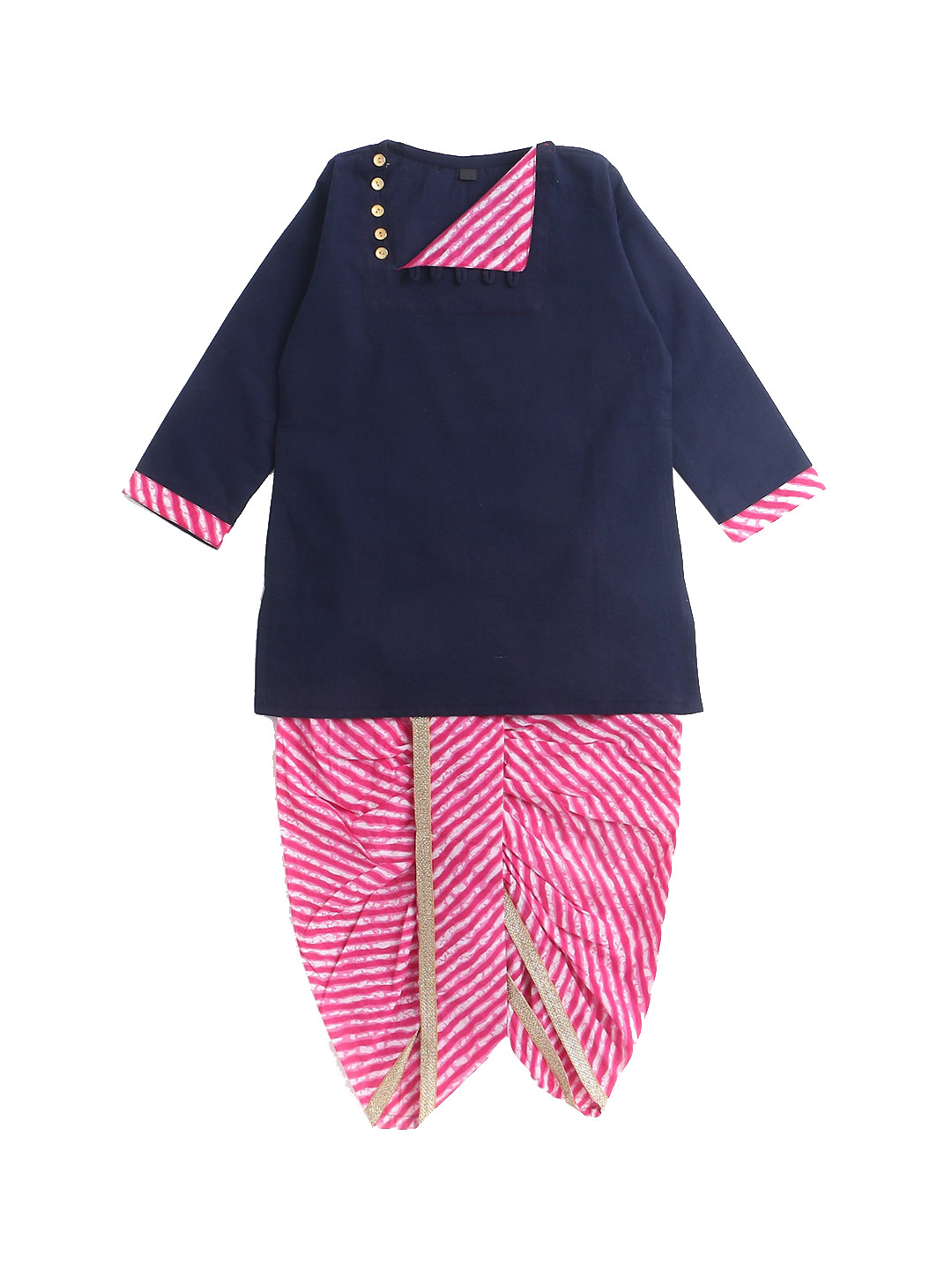 

The Magic Wand Boys Navy Blue & Pink Solid Pure Cotton Kurti with Dhoti Pants
