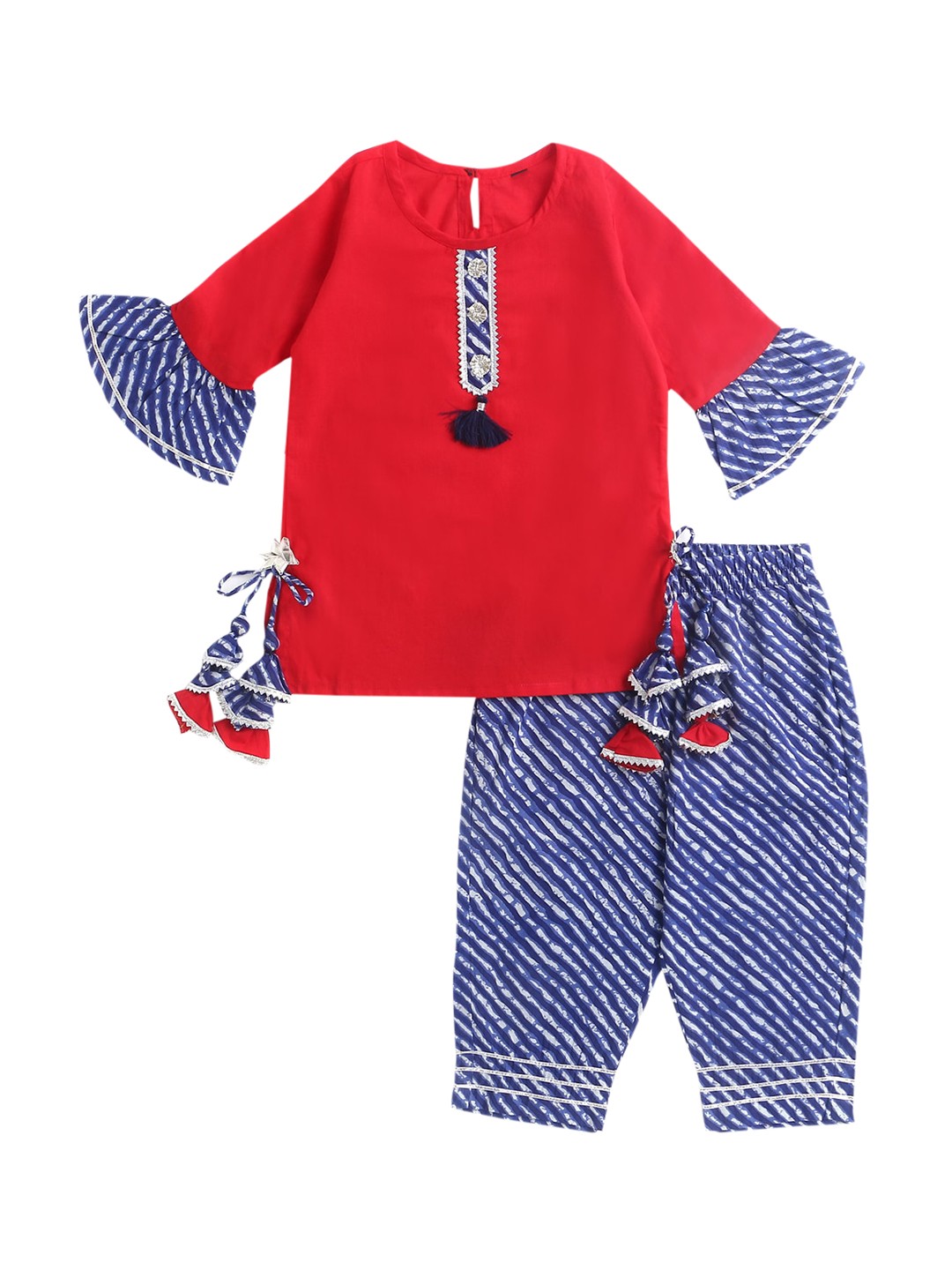 

The Magic Wand Girls Red Regular Pure Cotton Kurta with Trousers