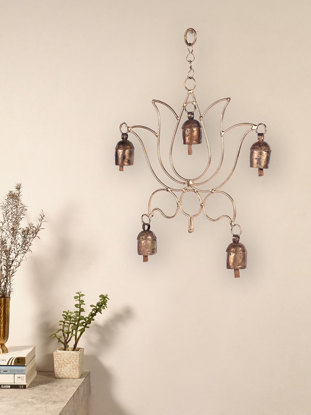 

Unravel India Copper-Toned India Lotus Shape Having 5 Bells Wind Chime