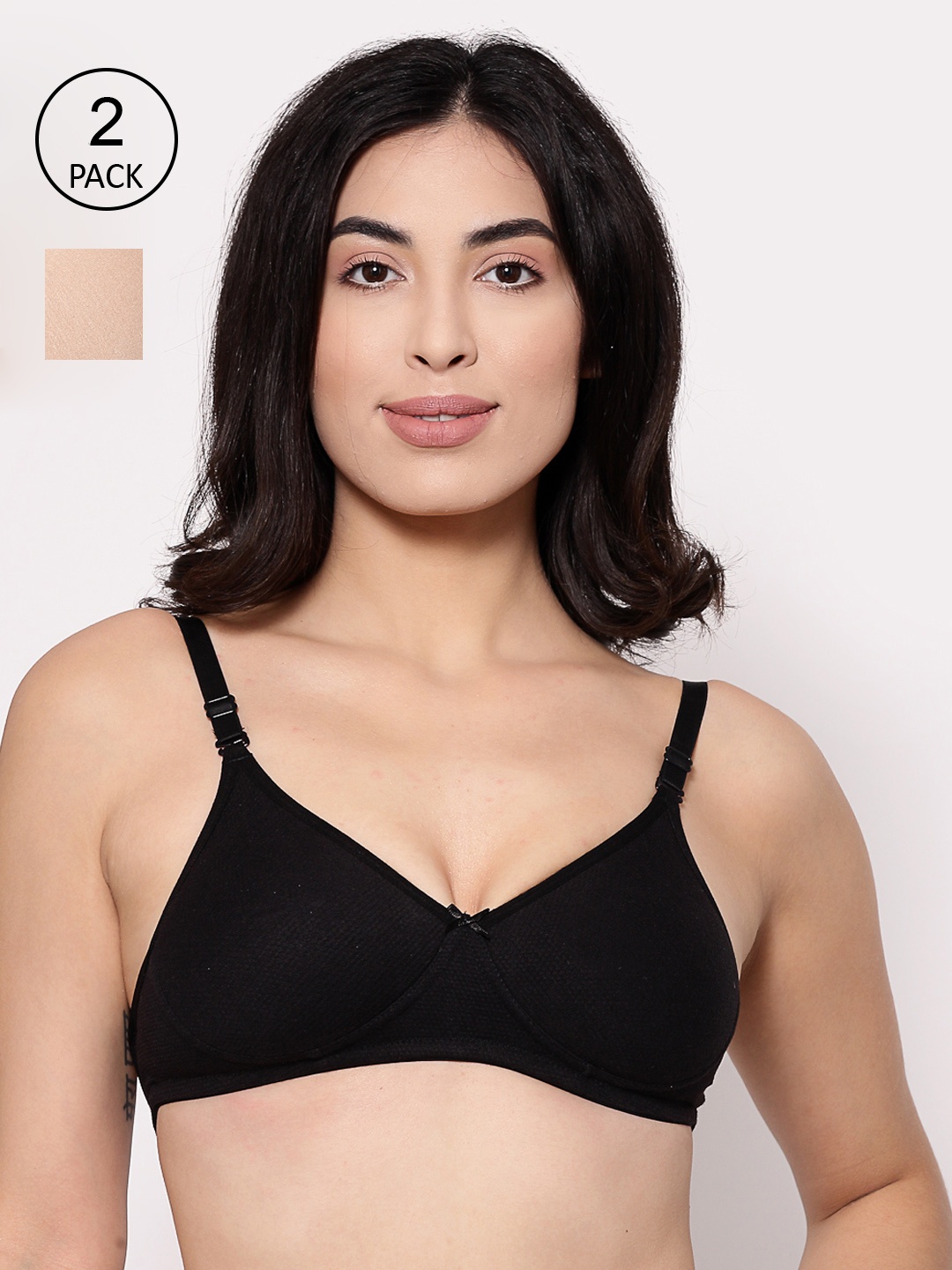

Inner Sense Pack Of 2 Black & Beige T-shirt Bra Full Coverage ISB100-Black_Skin