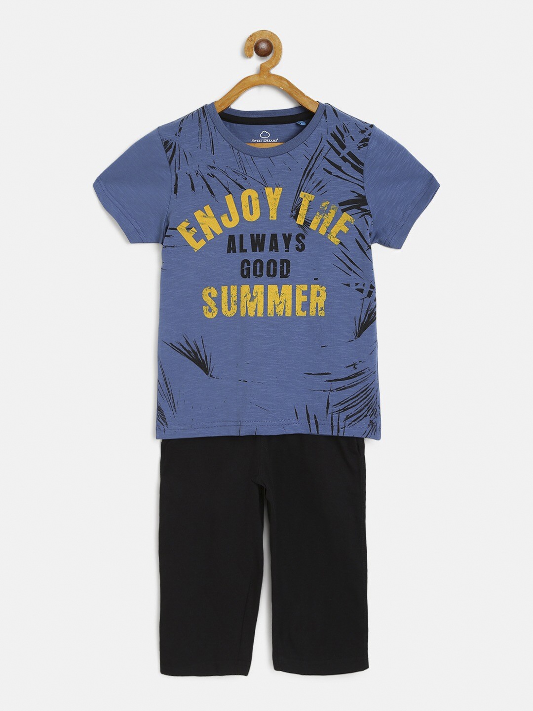 

Sweet Dreams Boys Blue & Black Printed Night suit