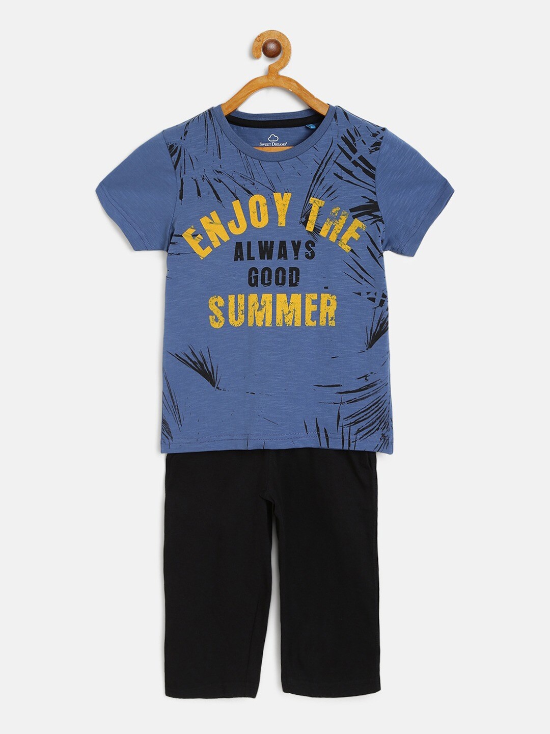 

Sweet Dreams Boys Blue & Black Printed Night suit