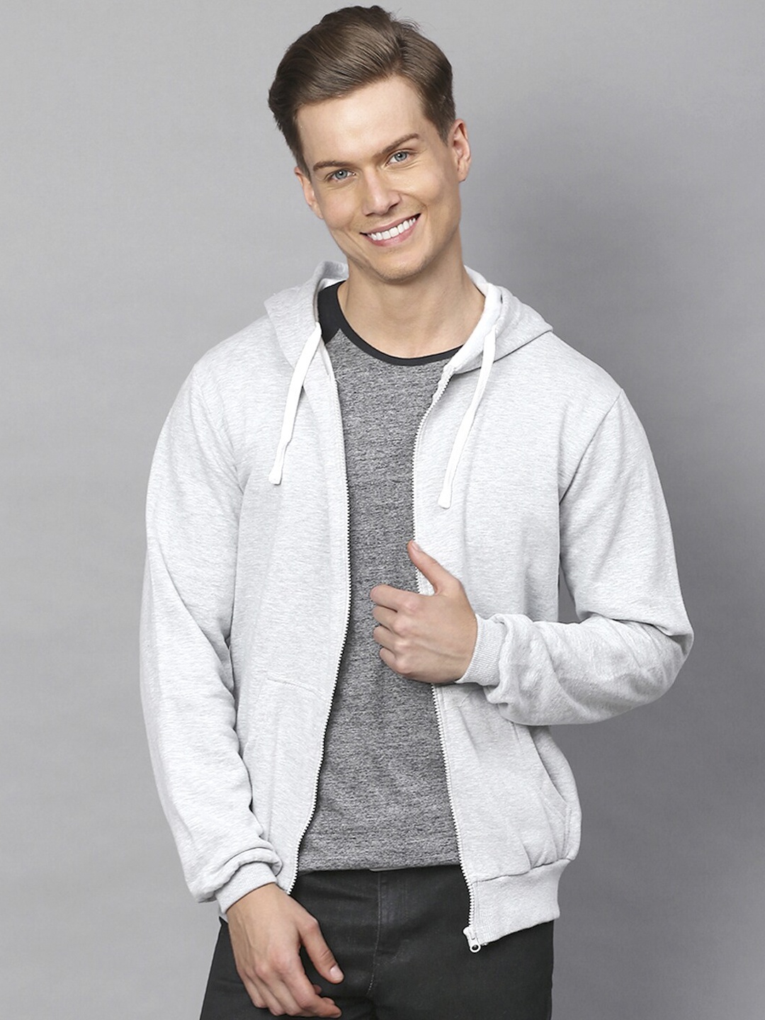 

Campus Sutra Men Grey Hooded Sweatshirt